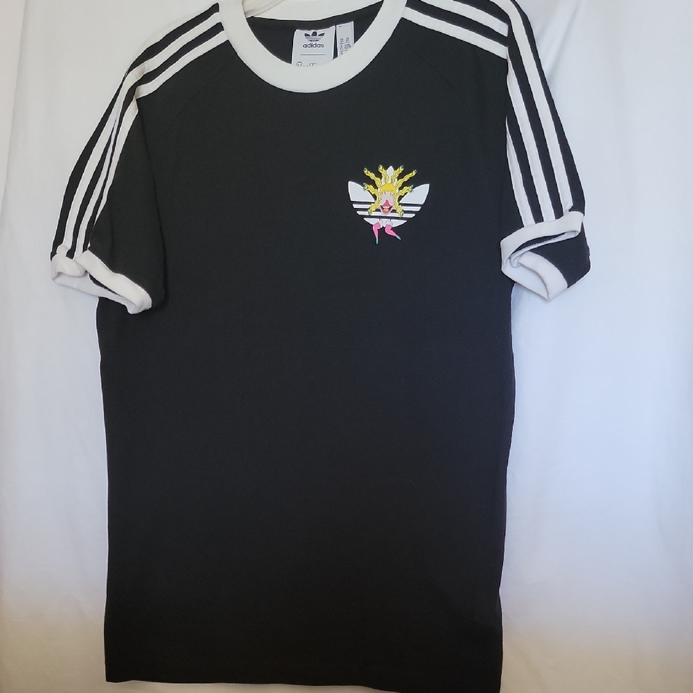 Adidas Black T-Shirt with White Stripes